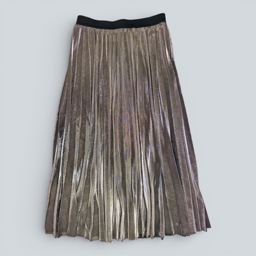 i. Madeline Metallic Pleated Midi Skirt | Size Small